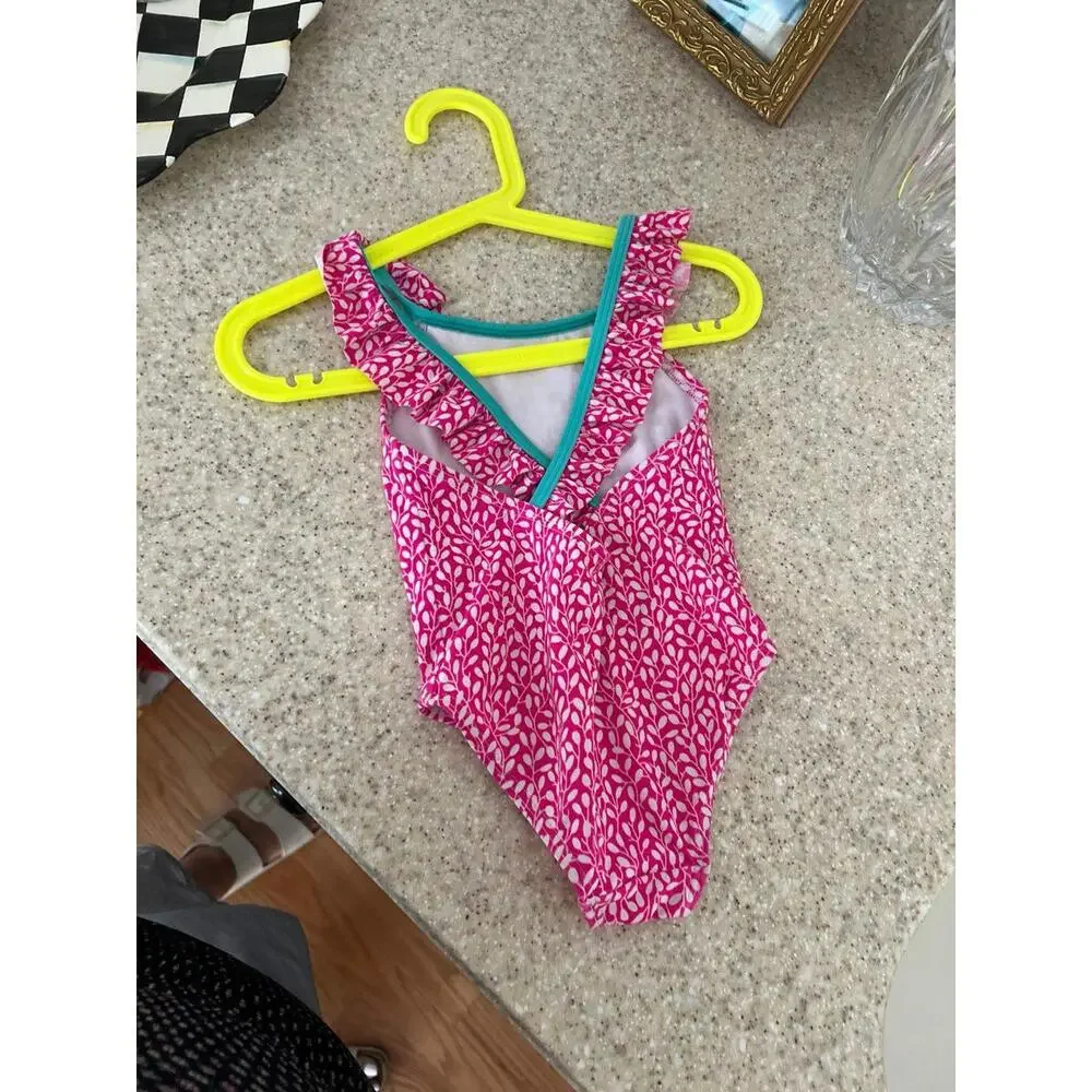 Mini Boden‎ swimsuit pink leafs size 2-3